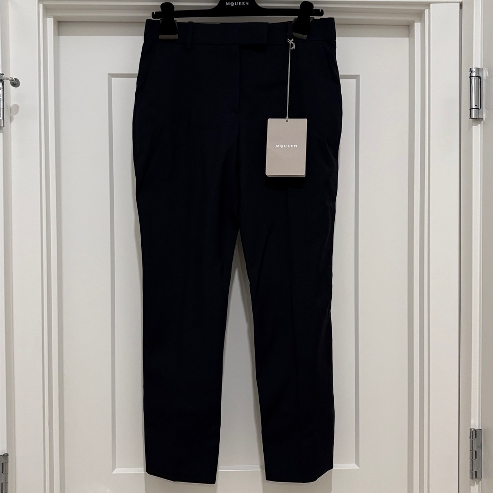 NWT [Alexander McQueen] Kickback Wool Straight Trousers Navy Women’s EU 42/US 28 - Picture 5 of 16